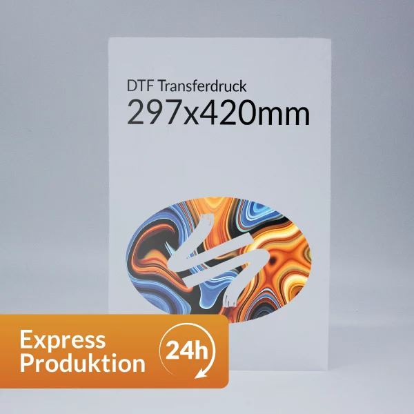 Bedruckter DTF Transferbogen in Expressproduktion